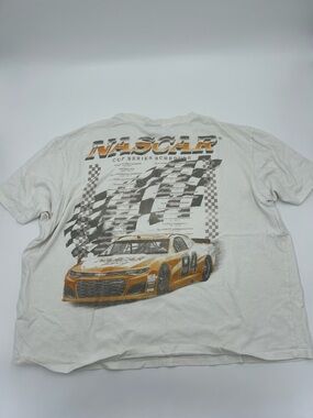 Nascar White Tee with Orange Race Car Graphic
